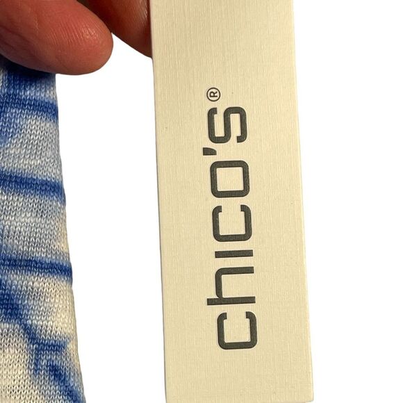 Chico's Top Womens 2 (14/16) L Amparo Blue Linen Flutter Sleeve Geometric NEW - Picture 11 of 11